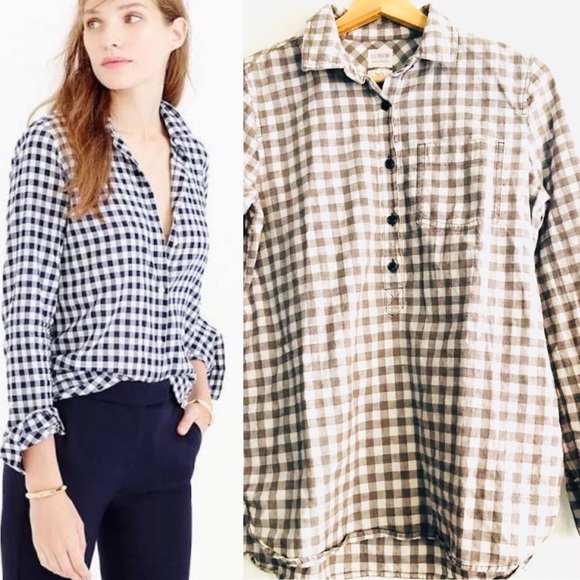 J. Crew Homespun Popover Shirt Boy Fit Gray and white checkered print XS - Picture 2 of 8